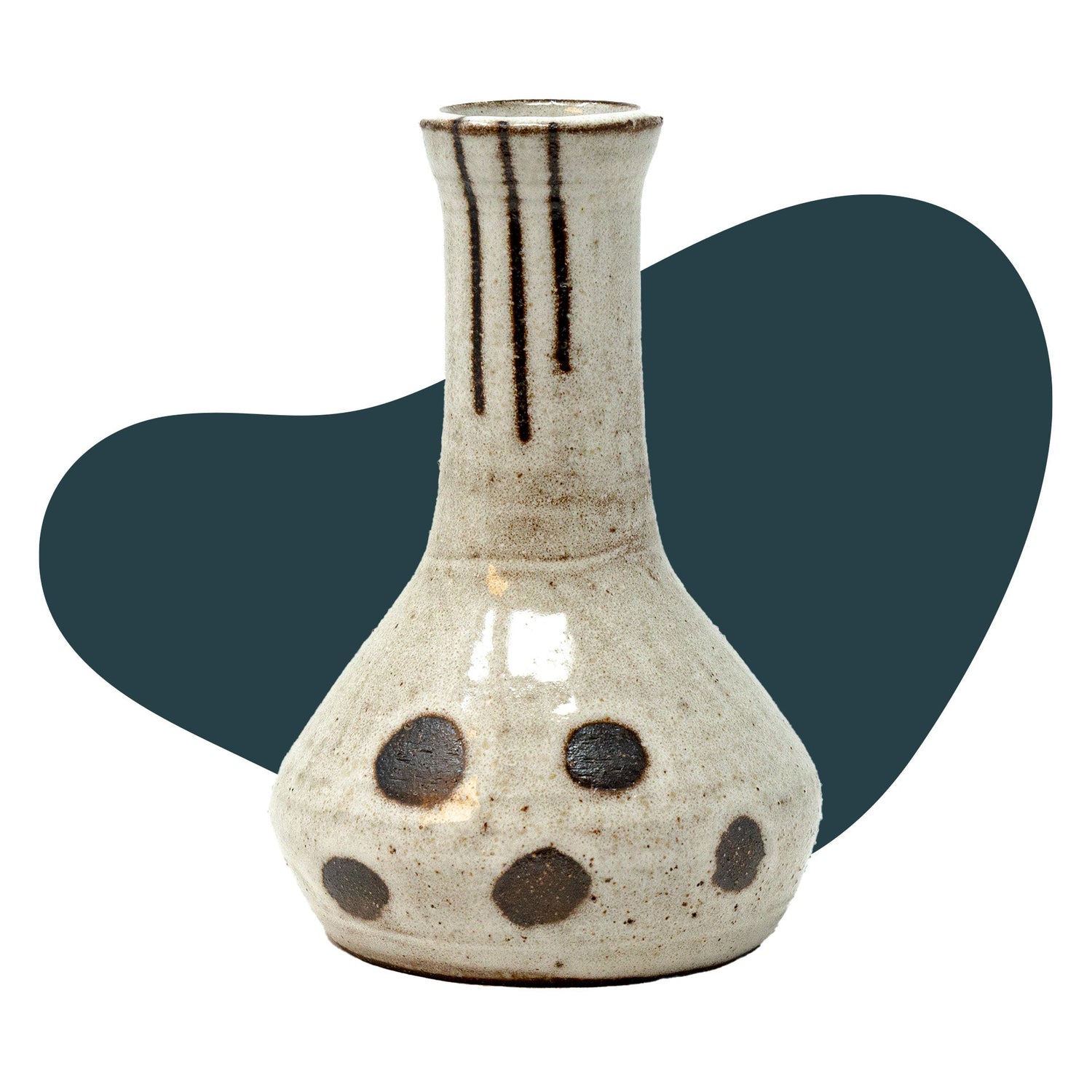 bottle neck vase on a blue shaped background