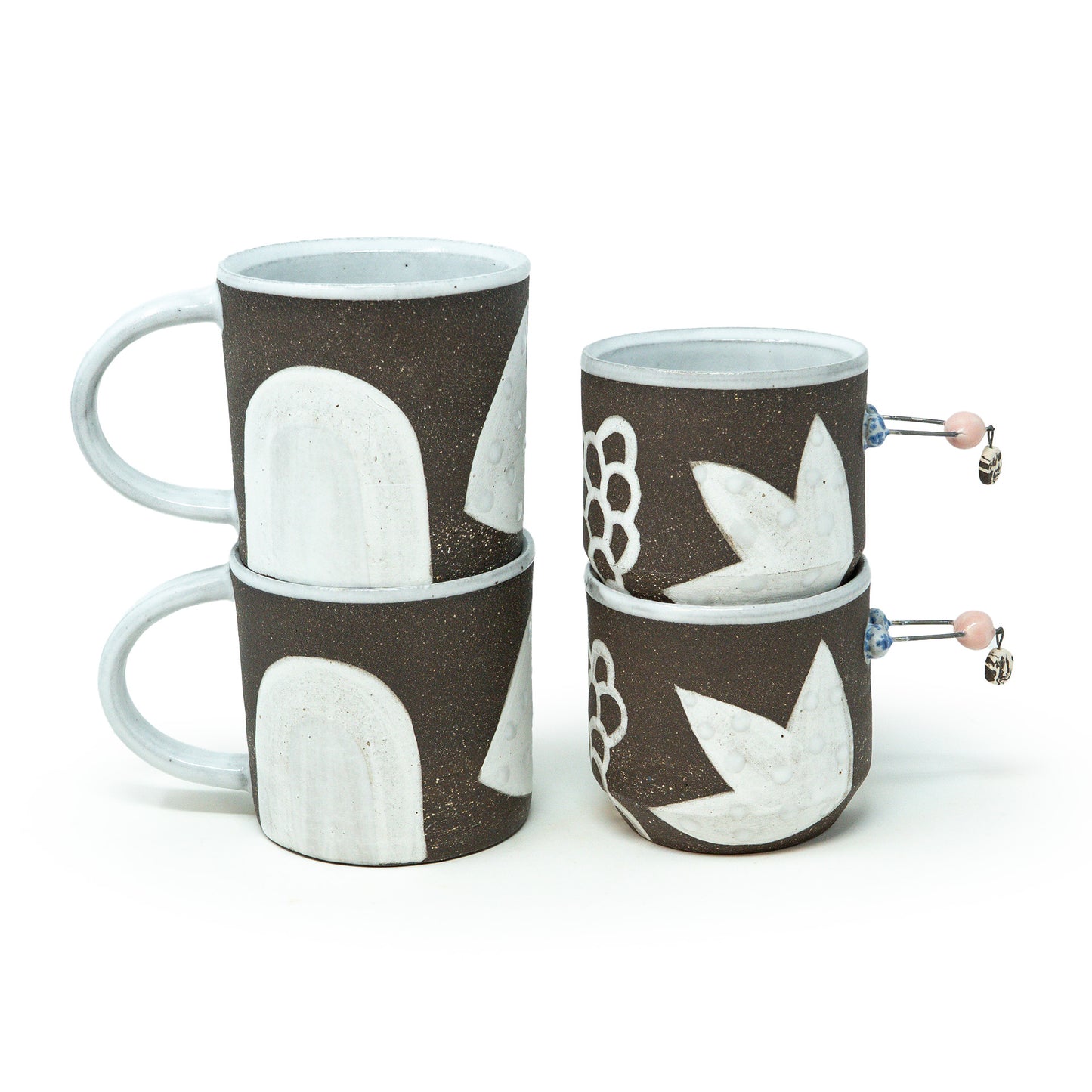 4 winter solstice mugs stacked in pairs - A Hill Studio